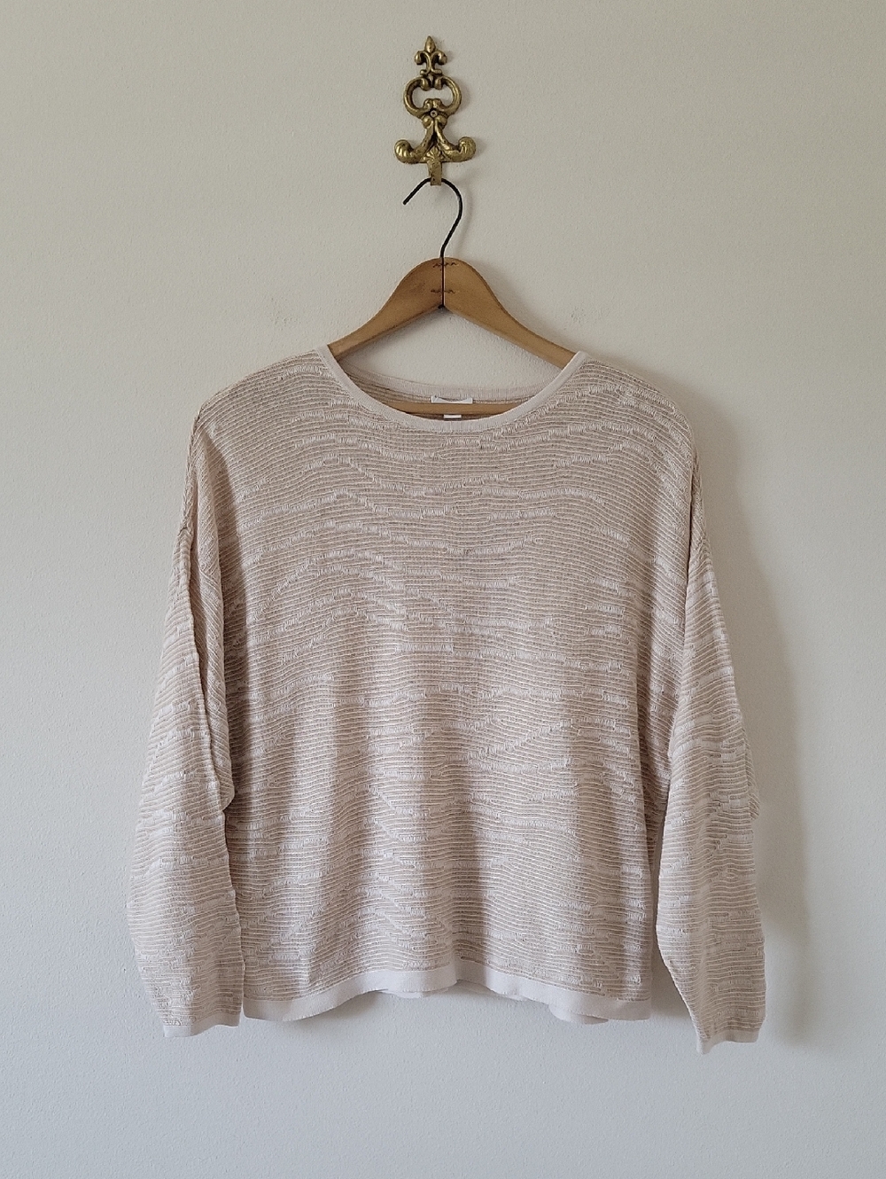 J Jill PureJill Tan Wavy Stripe Loose Knit Light Sweater Size Medium Petite MP